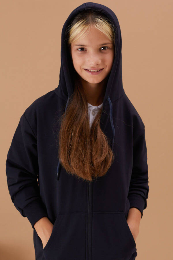 Girls' Hooded Zippered Navy School Jacket 16192 - 11