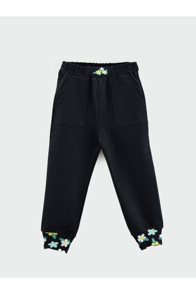 Girls' Jogger Pants with Belt and Ribbed Floral Print Pockets - 4