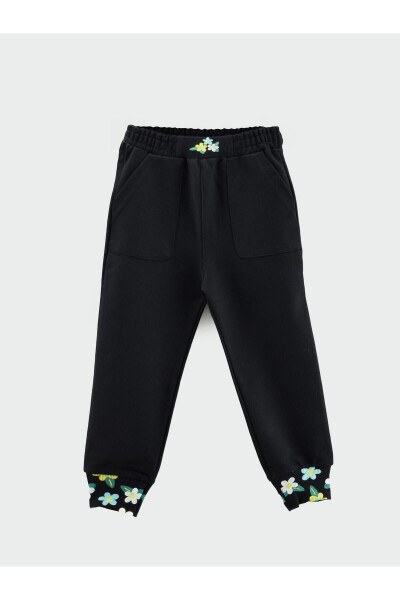 Girls' Jogger Pants with Belt and Ribbed Floral Print Pockets - 1