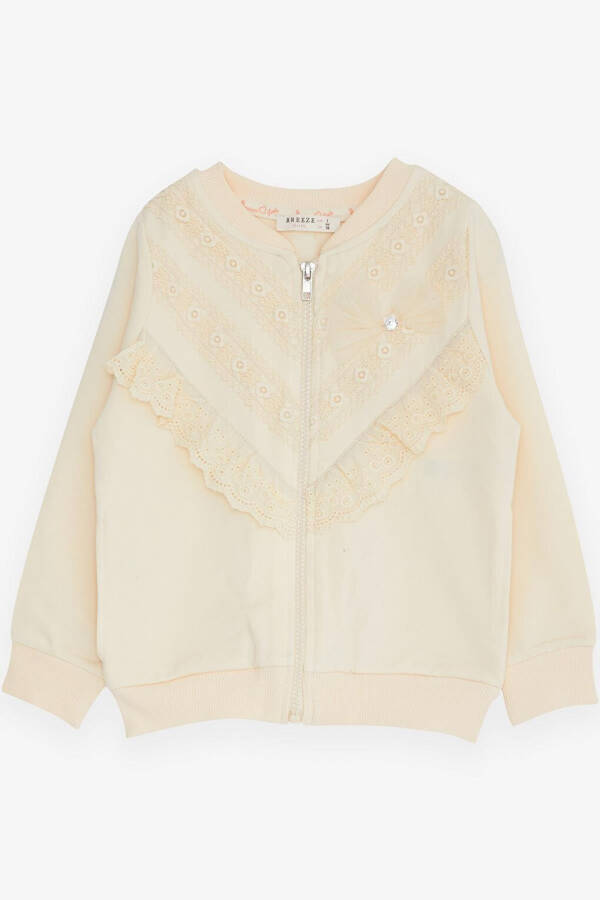 Girls' Knitted Cardigan with Lace, Cream (3-7 Years) - 1