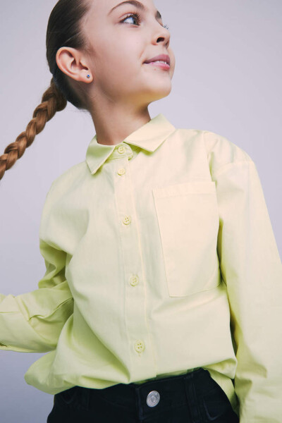 Girls' Oversize Poplin Long Sleeve Shirt Light Green - 1