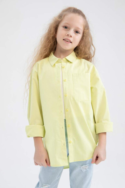 Girls' Oversize Poplin Long Sleeve Shirt Light Green - 5