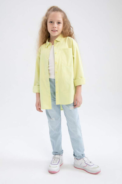 Girls' Oversize Poplin Long Sleeve Shirt Light Green - 6