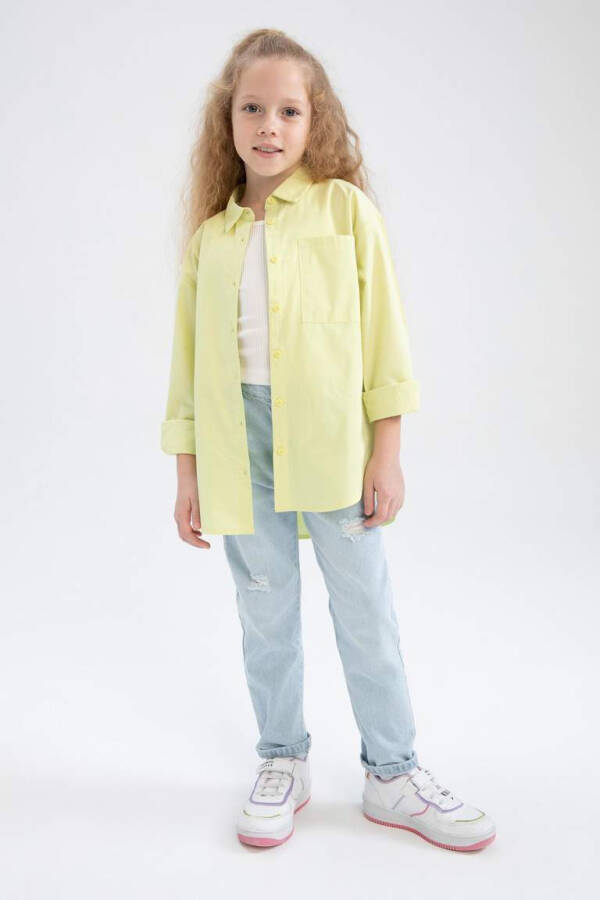 Girls' Oversize Poplin Long Sleeve Shirt Light Green - 6