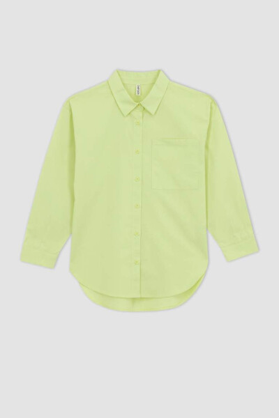 Girls' Oversize Poplin Long Sleeve Shirt Light Green - 10