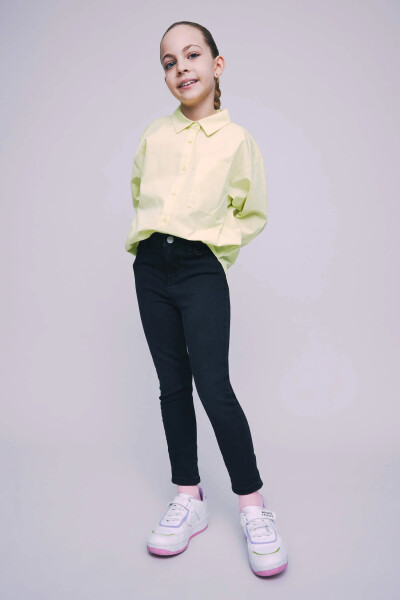 Girls' Oversize Poplin Long Sleeve Shirt Light Green - 11