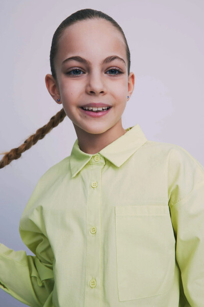 Girls' Oversize Poplin Long Sleeve Shirt Light Green - 12