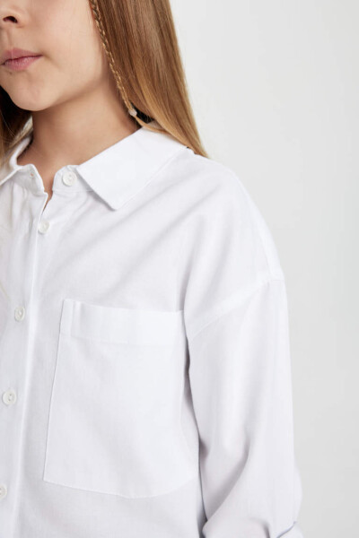 Girls' Oversized Fit Oxford Long Sleeve Shirt White - 4