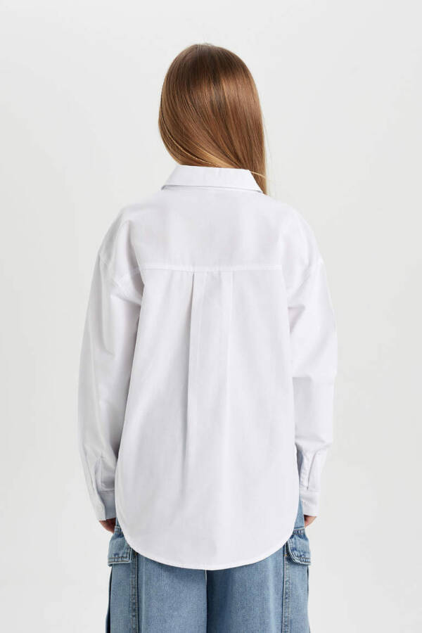 Girls' Oversized Fit Oxford Long Sleeve Shirt White - 5