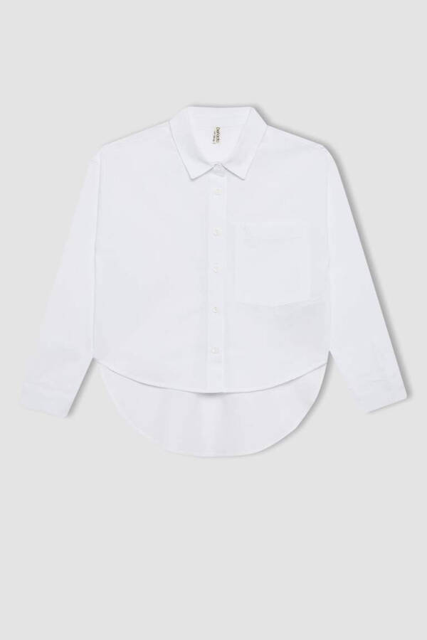 Girls' Oversized Fit Oxford Long Sleeve Shirt White - 6