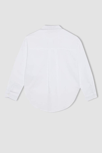 Girls' Oversized Fit Oxford Long Sleeve Shirt White - 8