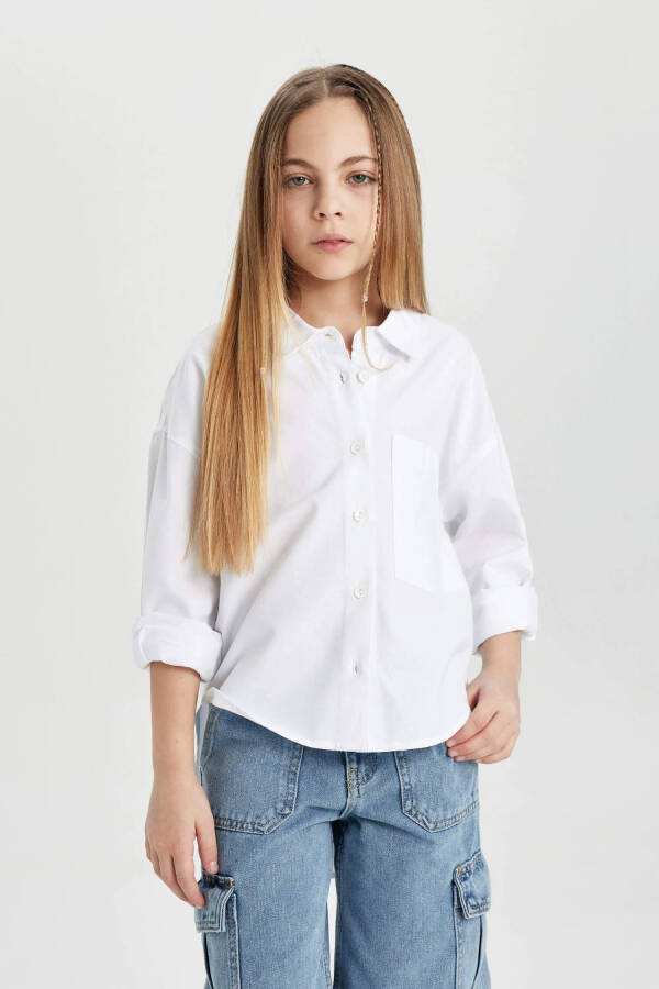 Girls' Oversized Fit Oxford Long Sleeve Shirt White - 9