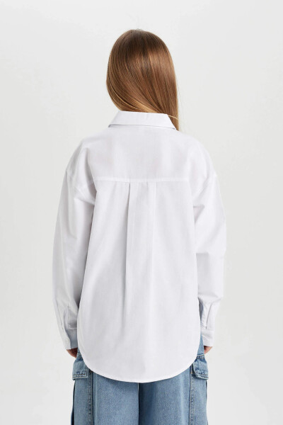 Girls' Oversized Fit Oxford Long Sleeve Shirt White - 10