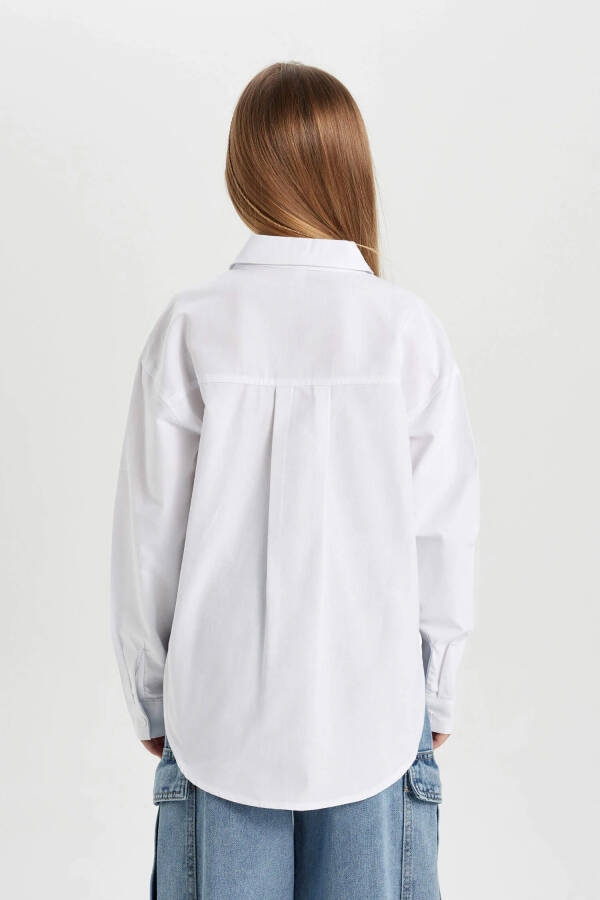 Girls' Oversized Fit Oxford Long Sleeve Shirt White - 10