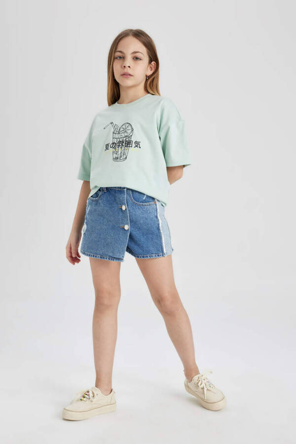 Girls' Oversized Printed Short Sleeve T-Shirt Mint - 2