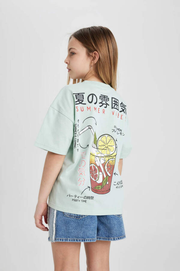 Girls' Oversized Printed Short Sleeve T-Shirt Mint - 4