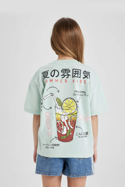 Girls' Oversized Printed Short Sleeve T-Shirt Mint - 6