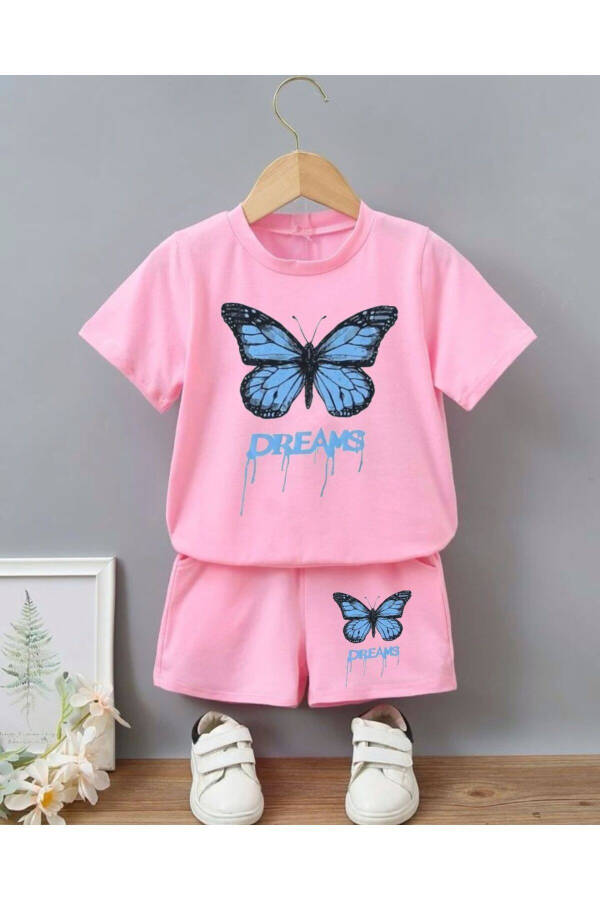 Girls Pink Shorts and T-shirt Set with Blue Dreams Print - 1