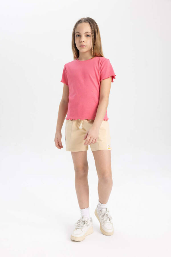 Girls' Pocket Shorts with Woven Label Beige - 2