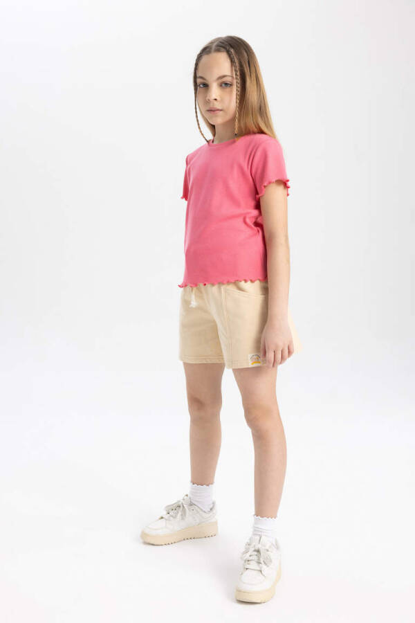 Girls' Pocket Shorts with Woven Label Beige - 3