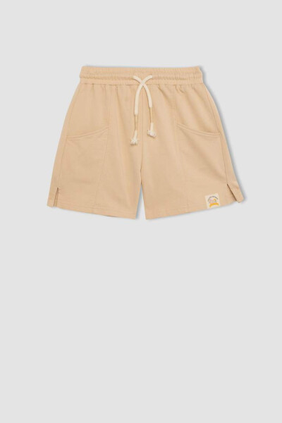 Girls' Pocket Shorts with Woven Label Beige - 7