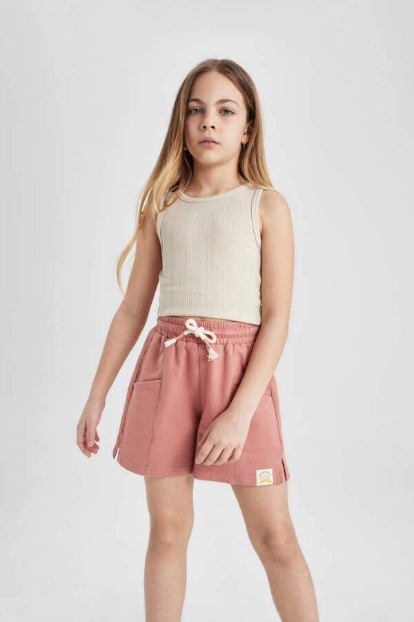 Girls' Pocket Shorts with Woven Label Rose - 3