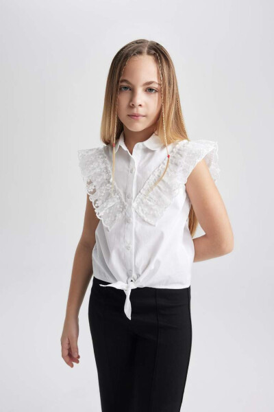 Girls' Poplin Short Sleeve White Shirt - 5