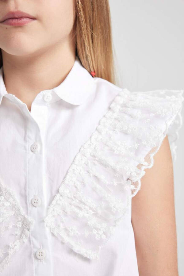 Girls' Poplin Short Sleeve White Shirt - 6