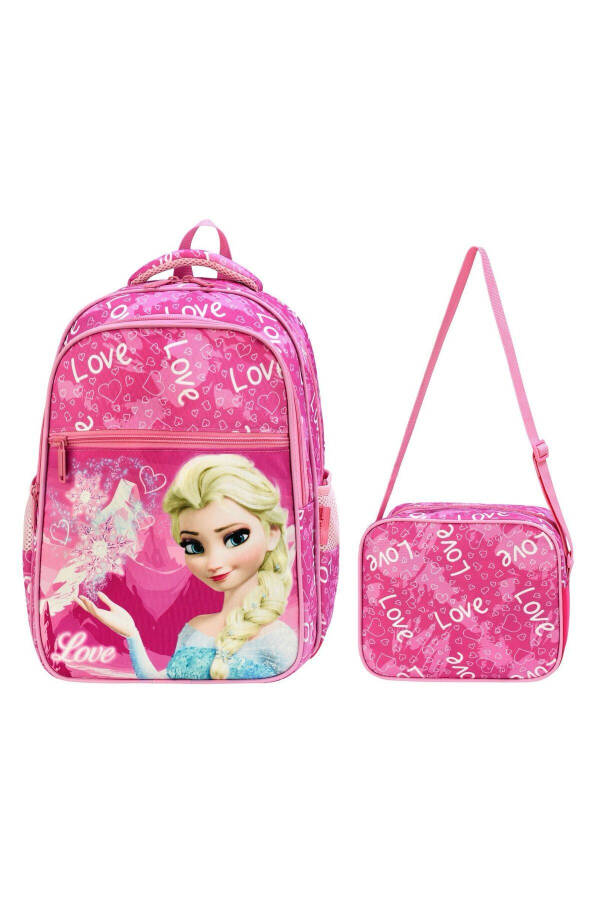 Girls Princess Elsa Colorful Printed 3 Compartment and Insulated Elementary School Backpack and School Bag - 1