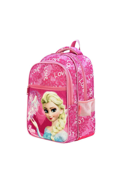 Girls Princess Elsa Colorful Printed 3 Compartment and Insulated Elementary School Backpack and School Bag - 2