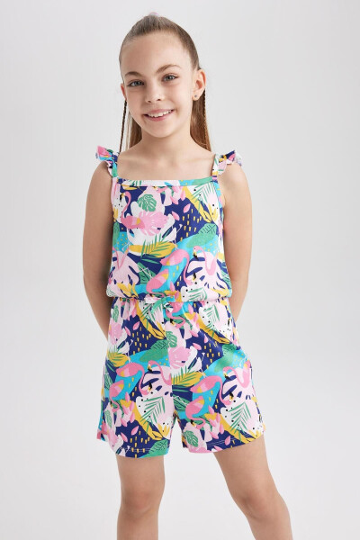 Girls' Printed Strappy Cotton Short Jumpsuit T2733a623hs - 3