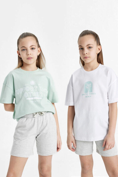 Girls' Relaxed Fit Printed 2-Pack Short Sleeve T-Shirt Mint - 1