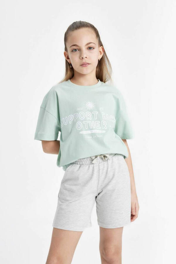 Girls' Relaxed Fit Printed 2-Pack Short Sleeve T-Shirt Mint - 2