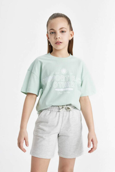 Girls' Relaxed Fit Printed 2-Pack Short Sleeve T-Shirt Mint - 4