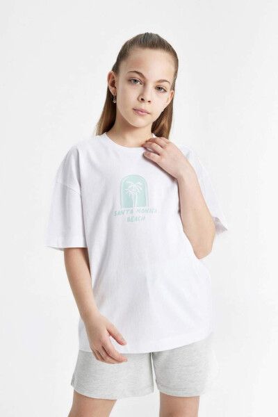 Girls' Relaxed Fit Printed 2-Pack Short Sleeve T-Shirt Mint - 7