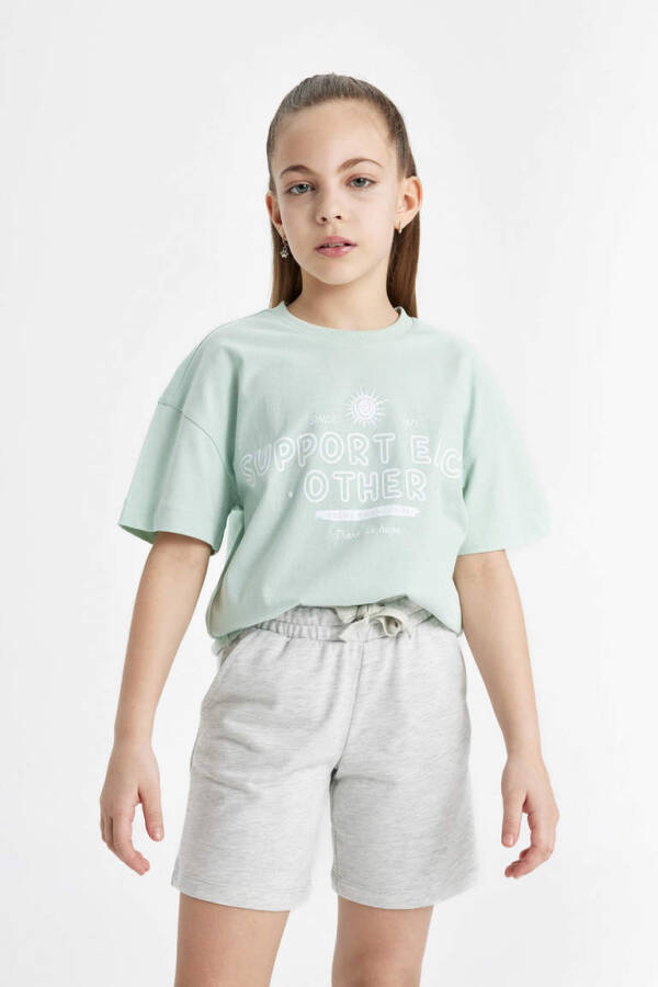 Girls' Relaxed Fit Printed 2-Pack Short Sleeve T-Shirt Mint - 13