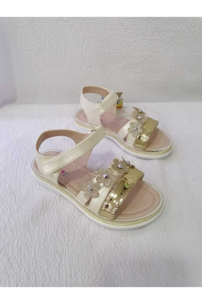 Girls' Sandal with Glittery Flowers and Padded Sole - 1