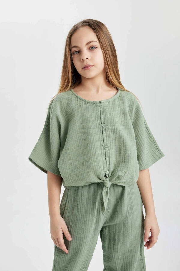 Girls Short Sleeve Blouse Light Green - 9