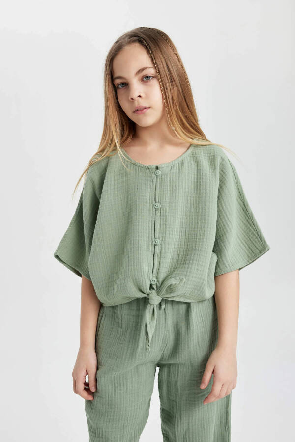 Girls Short Sleeve Blouse Light Green - 11