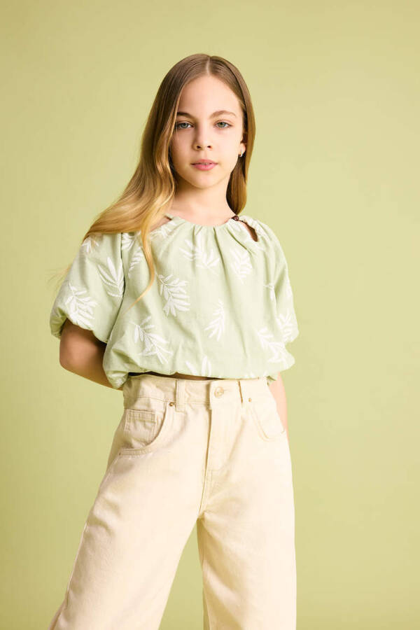 Girls' Short-Sleeved Blouse Green - 3