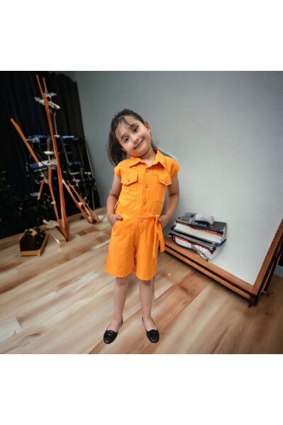 Girls' Shortalls with Buttoned Pocket Detail/ Short Jumpsuit - 1