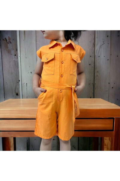 Girls' Shortalls with Buttoned Pocket Detail/ Short Jumpsuit - 2