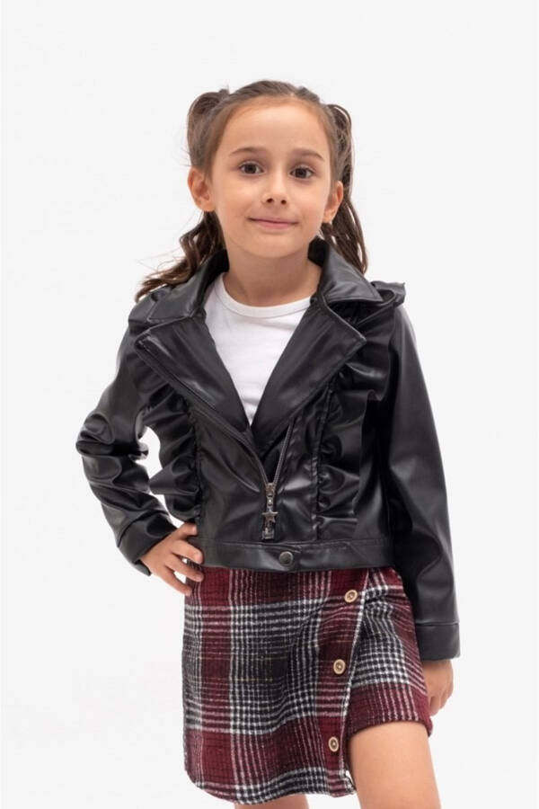 Girls' Single Leather Jacket MNK2141 BLACK - 10