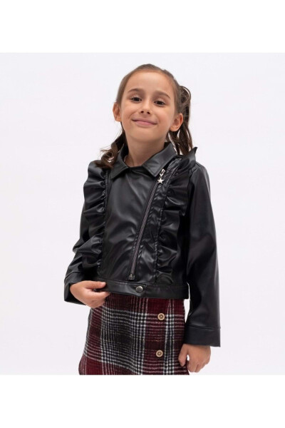 Girls' Single Leather Jacket MNK2141 BLACK - 11