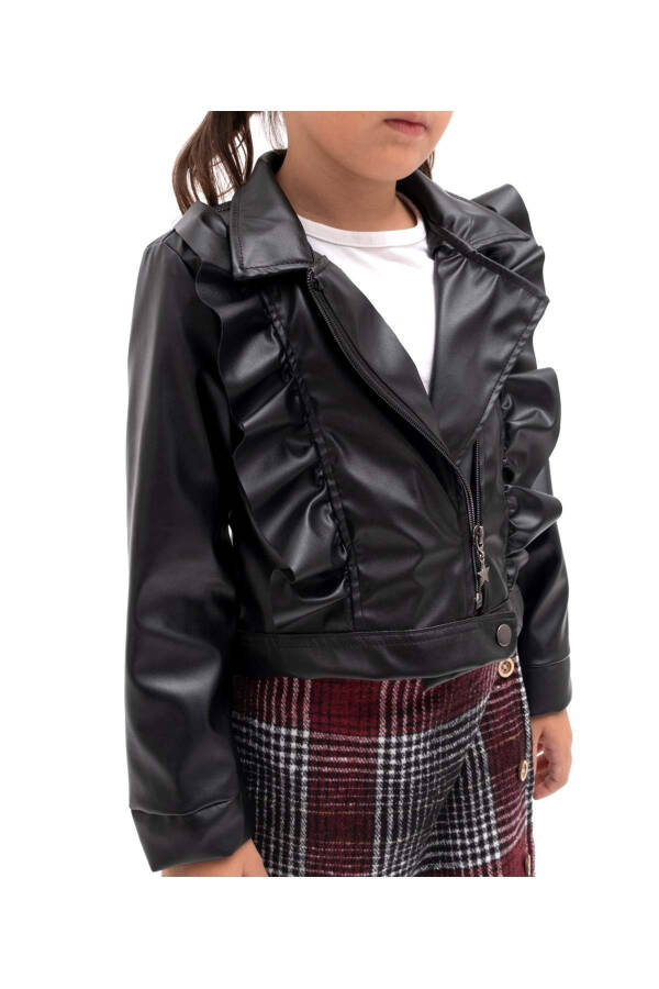 Girls' Single Leather Jacket MNK2141 BLACK - 12