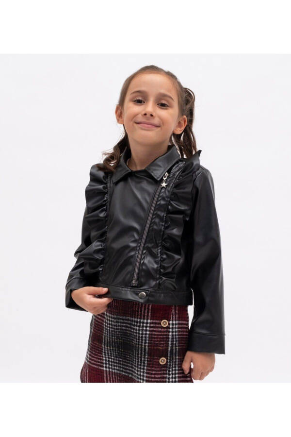 Girls' Single Leather Jacket MNK2141 BLACK - 8