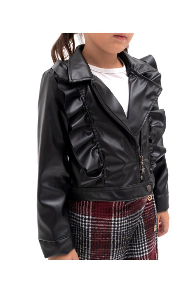 Girls' Single Leather Jacket MNK2141 BLACK - 9