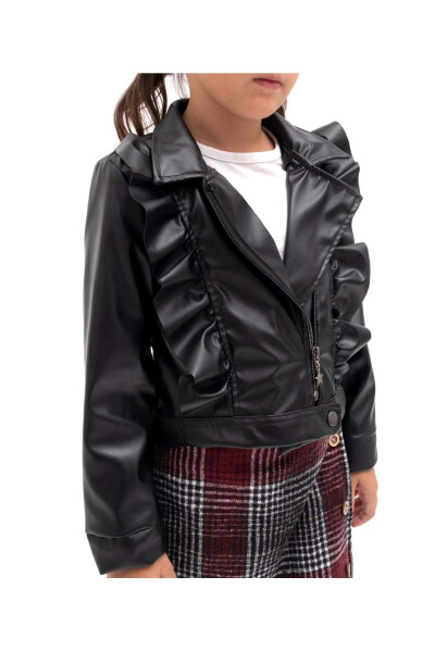 Girls' Single Leather Jacket MNK2141 BLACK - 6