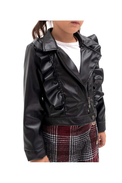 Girls' Single Leather Jacket MNK2141 BLACK - 3