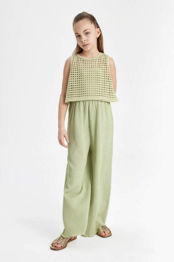 Girls Sleeveless Long Jumpsuit Light Green - 1